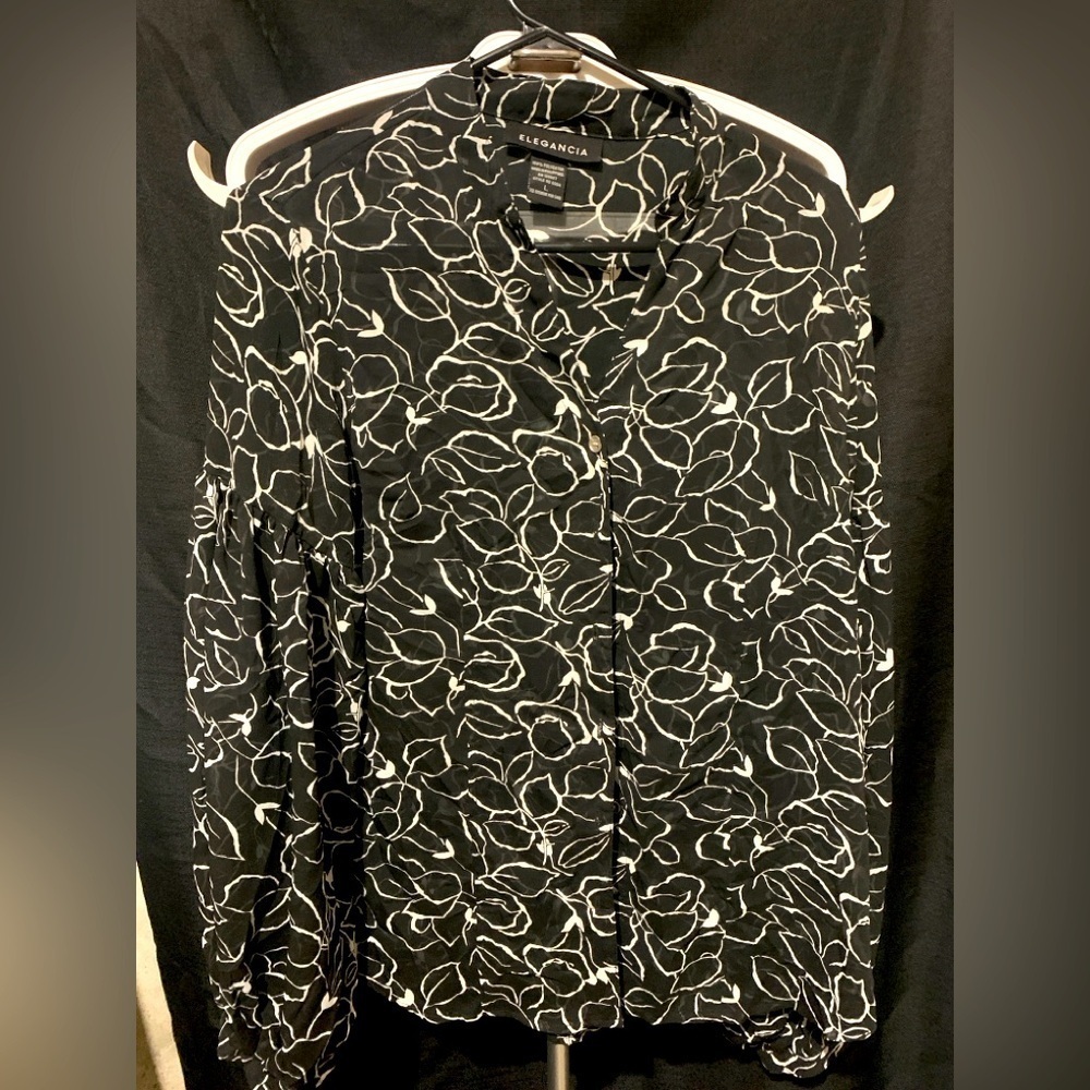 Large Black Sheer Button Down Women’s Blouse, Preloved in great condition.